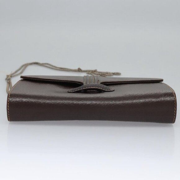 BALLY Chain Shoulder Bag Leather Brown Gold Auth bs22953 - Picture 6 of 16